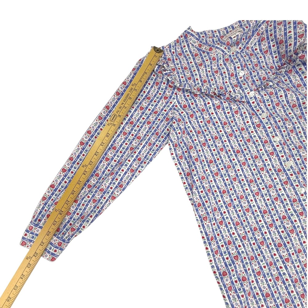 Lanz of Salzburg Nightgown‎ Size S Blue Red Heart Stripe Flannel Cotton Grandma - Picture 7 of 8